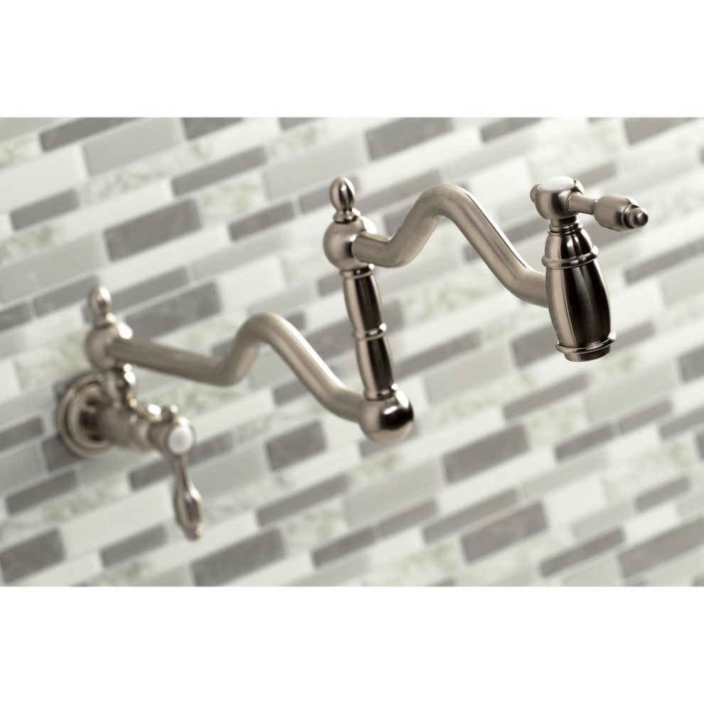 Kingston Brass KS2108TAL Tudor Wall Mount Pot Filler, Brushed Nickel