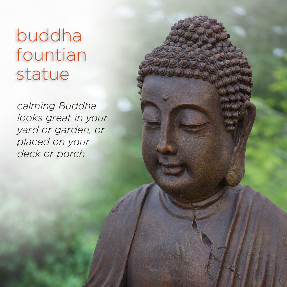 Alpine Meditating Buddha Fountain With LED Light, 33" Tall