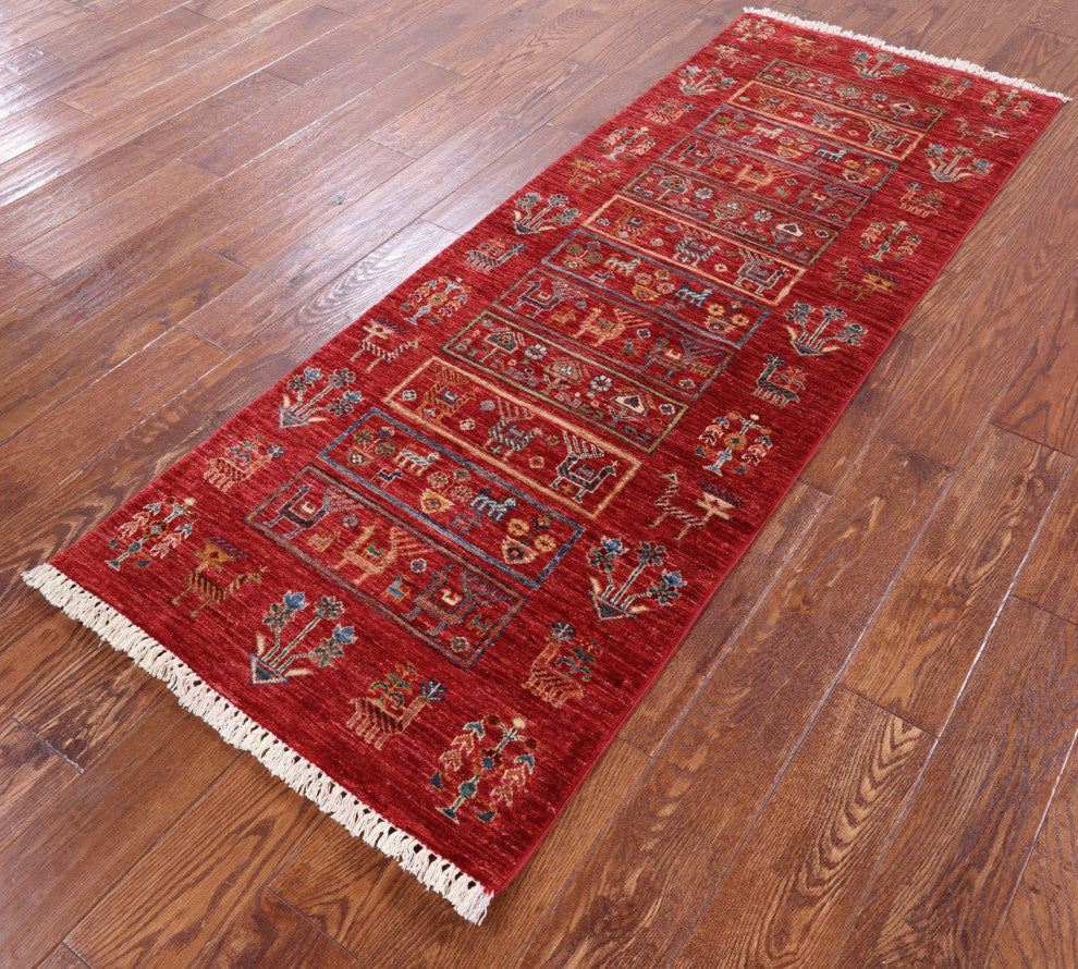 2' 5" X 6' 6" Tribal Persian Gabbeh Hand-Knotted Wool Runner Rug Q10474