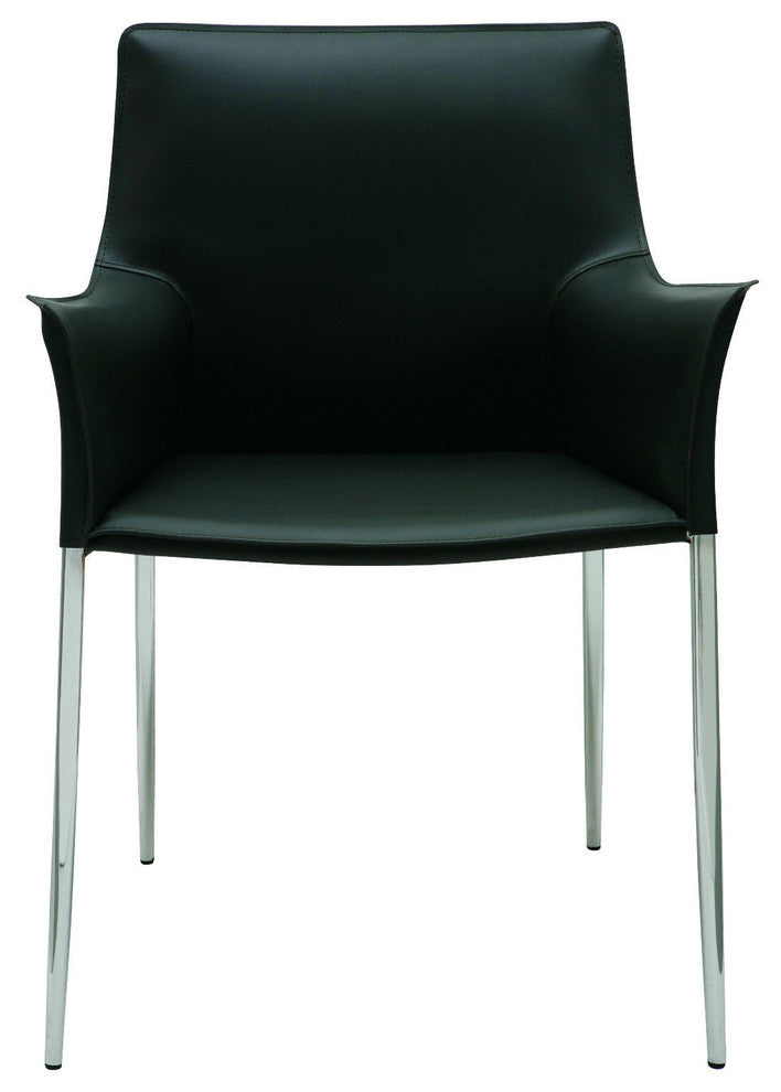 Colter Leather Dining Arm Chair with Steel Legs, Black