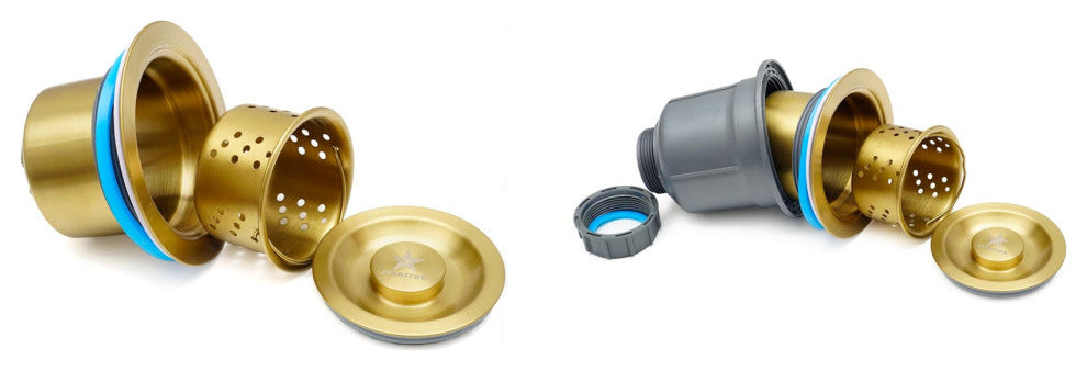 Kitchen Sink Drain Stainless Steel Assembly Kit, 3.5" Open, Set of 2, Gold
