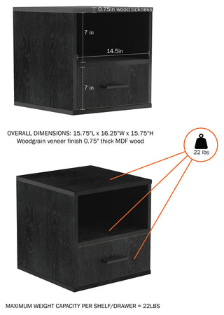 Lavish Home Stacking Modular Cube Endtable With Drawer, Black