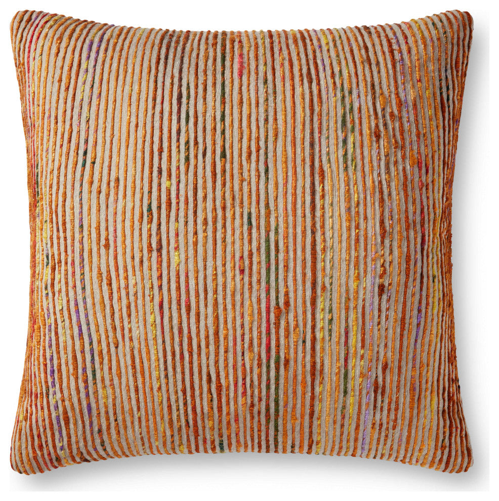 Recycled Sari Silk With Texture Throw Pillow, Rust / Multi, 22"x22", Polyester/P