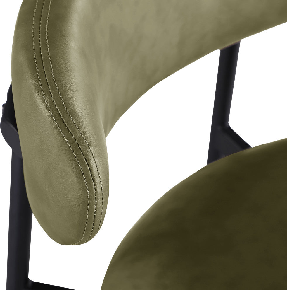 Lupita Upholstered Counter Stool, Olive, Vegan Leather, Matte Black, Set of 2