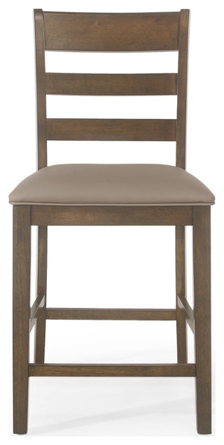 Boughton Farmhouse Upholstered Wood Counter Stools, Set of 2, Antique Brown