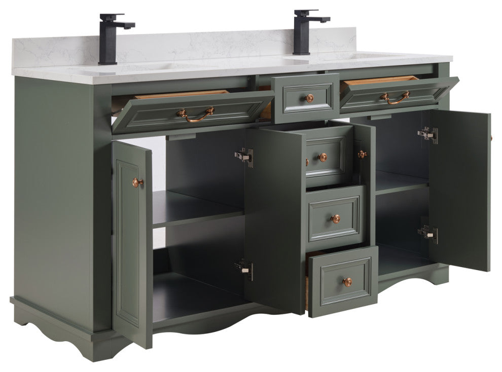 Legion Furniture WS2512 Series Bathroom Sink Vanity, Pewter Green, 60", Artificial Stone Top, Double Sink
