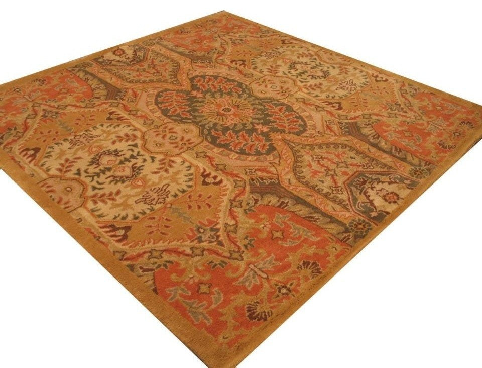EORC Hand-tufted Wool Gold Transitional Floral Piazza Rug, Square 6'x6'