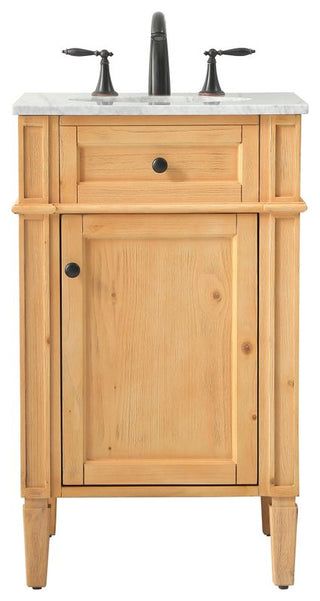 Home Living Vanity with Carrara White Marble Countertop, Natural Wood, 21", Single Sink