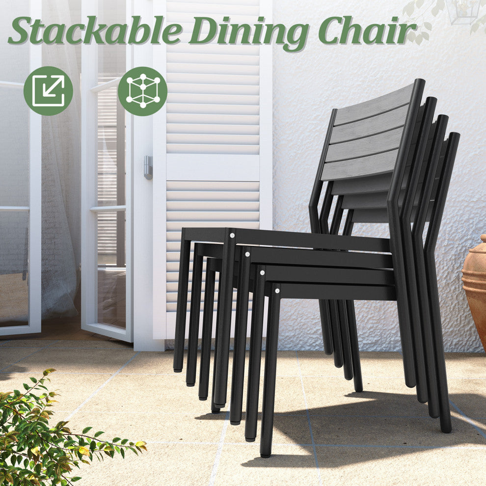 7-Piece Gray Outdoor Patio Set Dining Chairs Table With Umbrella Hole, Dc037