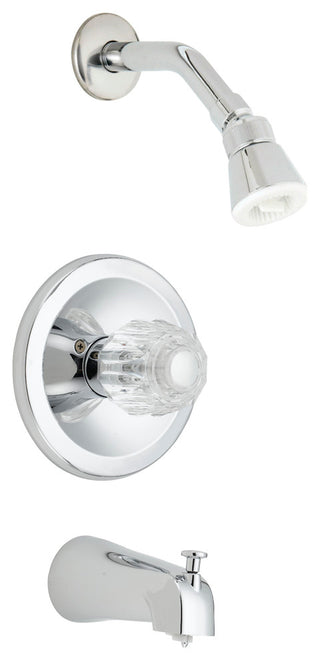 Single Handle Tub And Shower Faucet, Chrome, Acrylic Handle