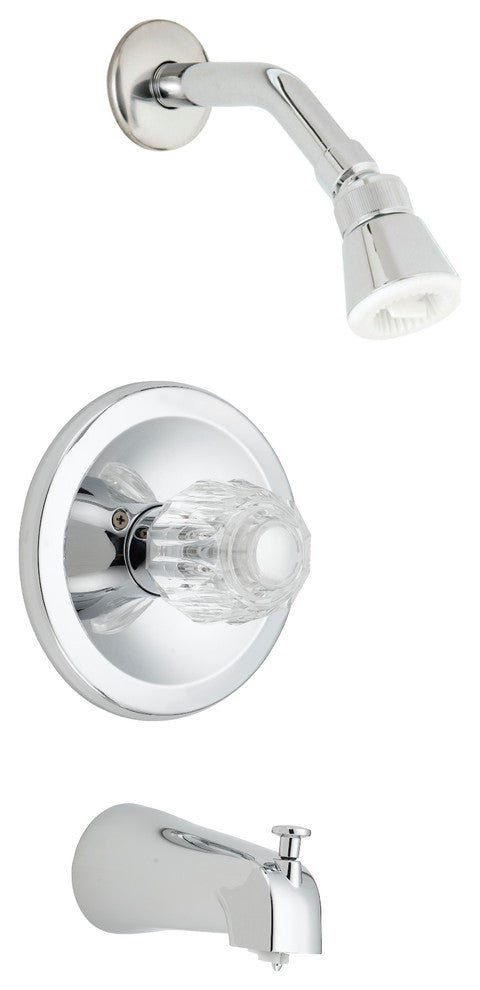 Single Handle Tub And Shower Faucet, Chrome, Acrylic Handle