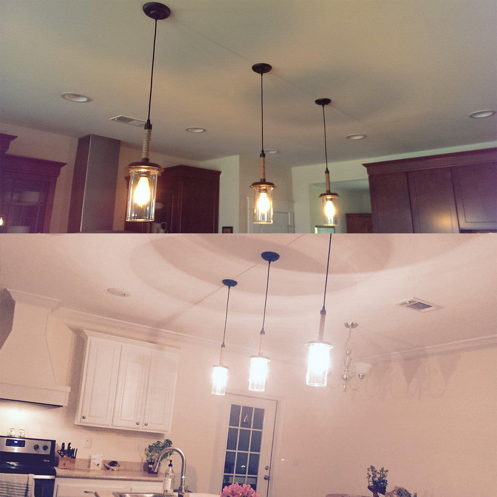 Vintage Style Glass With Hemp Rope Pendant Lighting