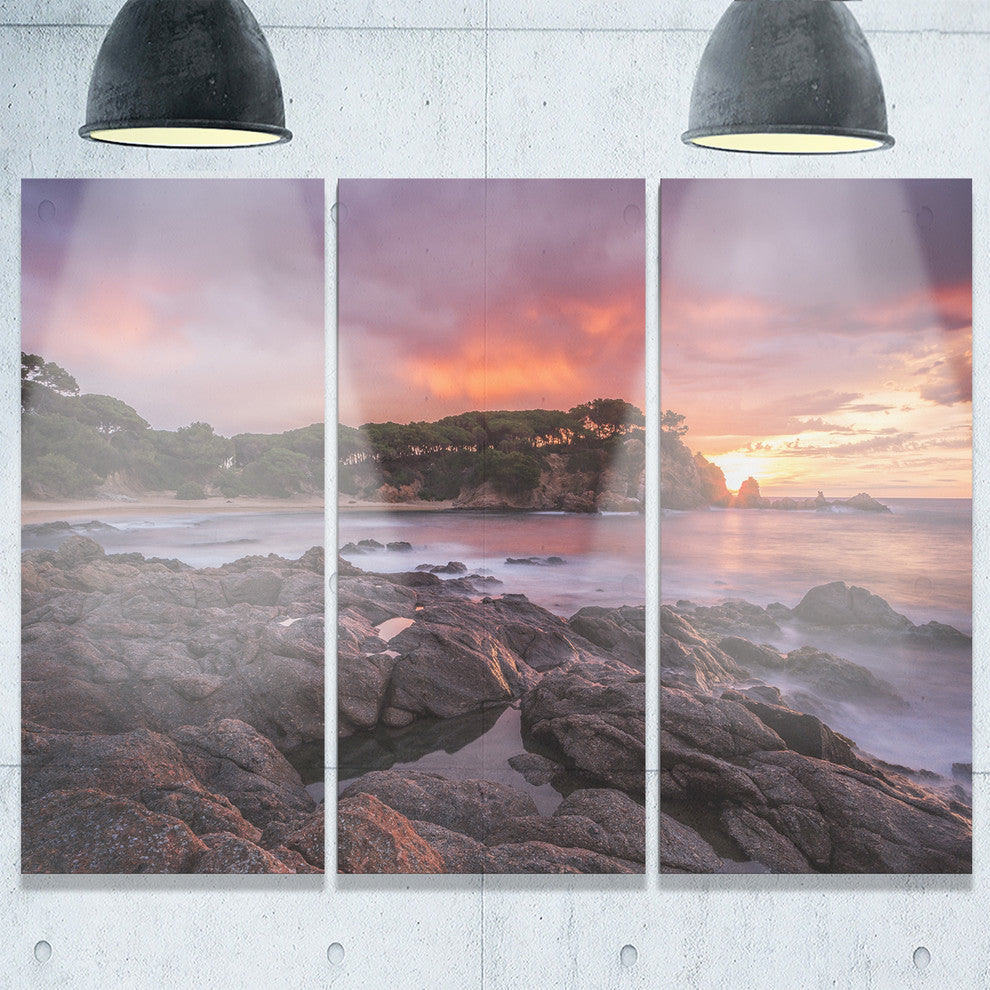"Gloomy Seashore With Large Rocks" Metal Wall Art, 3 Panels, 36"x28"