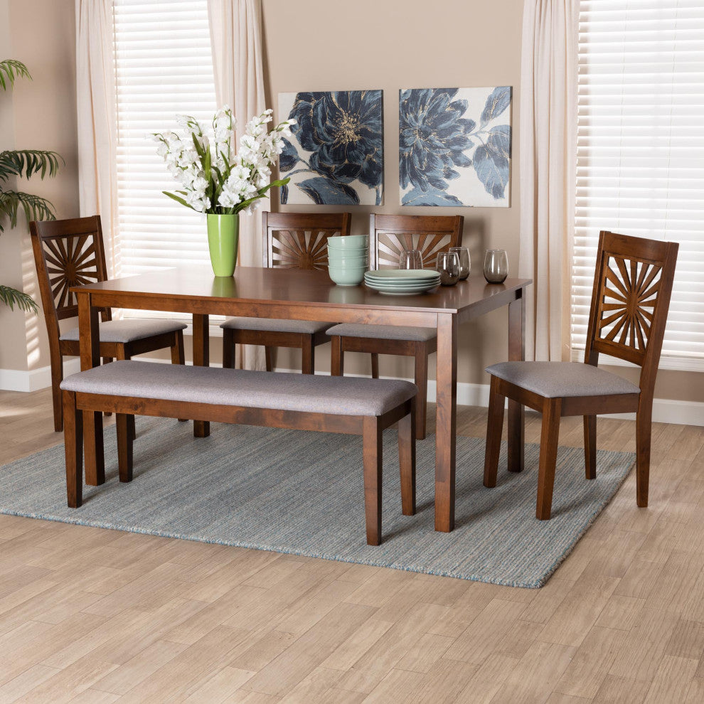 Loni Dining Collection, Gray/Walnut Brown, 6-Piece Dining Set