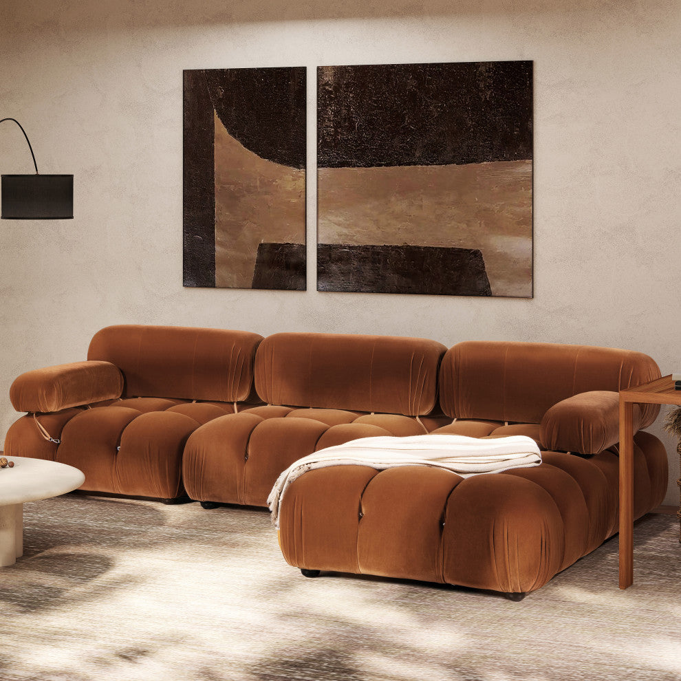 Marcel 109.5" Modular Sofa, Burnt Orange Performance Velvet