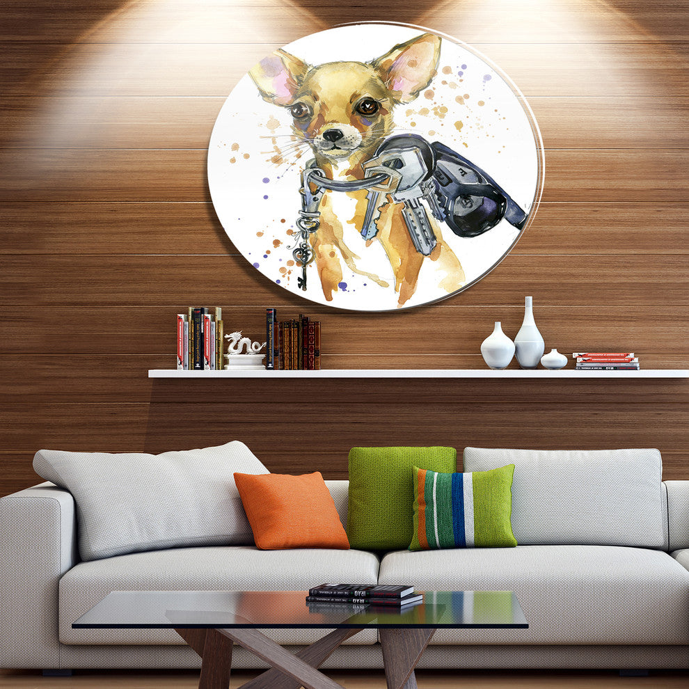 Brown Toy Terrier Dog Watercolor, Animal Disc Metal Artwork, 11"