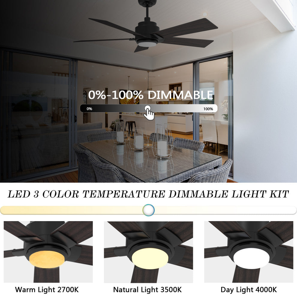 CARRO 52'' 5 Blades Smart Ceiling Fan with Remote Control and Dim LED Light, Black