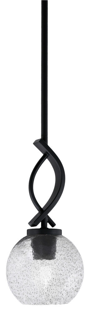 Cavella 1 Light Stem Mini Pendant, Matte Black Finish, 5.75" Smoke Bubble Glass