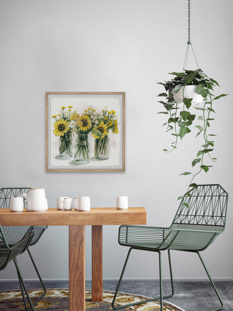 "Sunflowers, Glass Jars II" Framed Painting Print