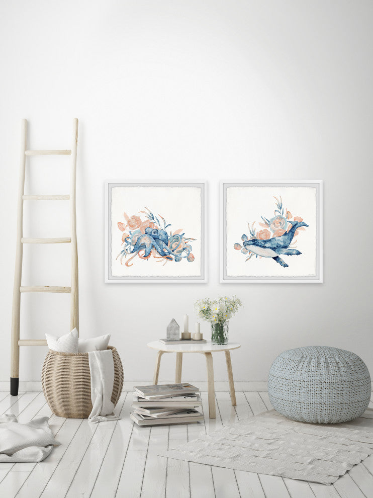 Octopus and Whale Diptych, 2-Piece Set, 18x18 Panels