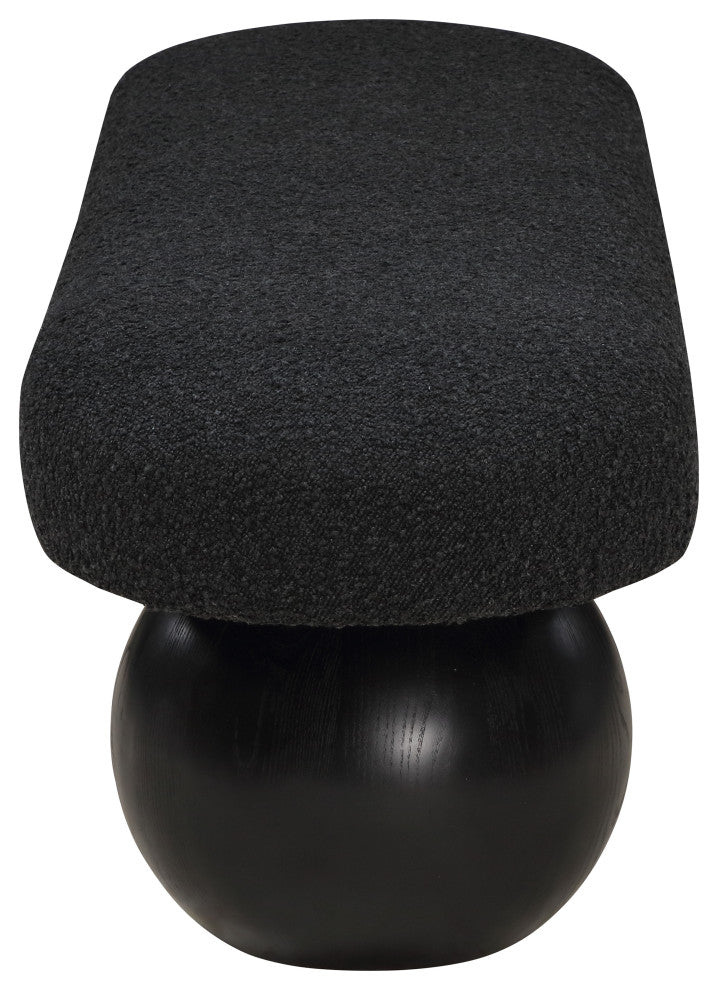 Meridian Furniture Bowie Boucle Fabric Upholstered Bench, Black, Black Finish