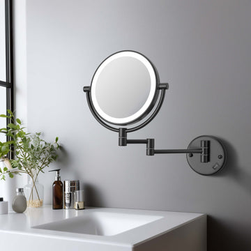 Circular LED Wall Mount Magnifying Make Up Mirror, Matte Black