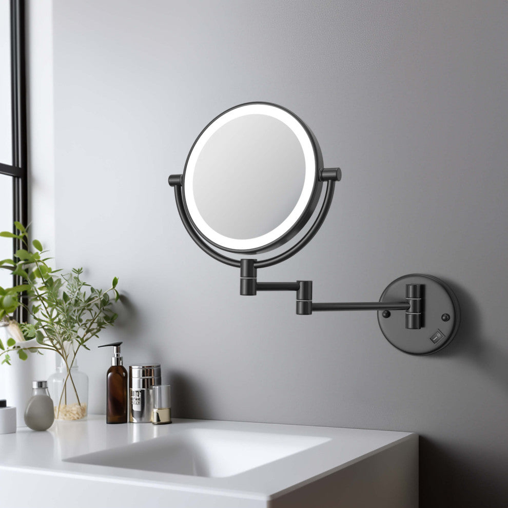Circular LED Wall Mount Magnifying Make Up Mirror, Matte Black