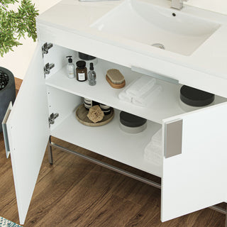 The Lancado Bathroom Vanity, White, 40", Single Sink, Freestanding