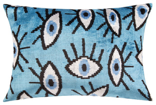 Canvello Velvet Evil Eye Pillow 16x24 Feather Down Insert Vibrant Blue Accent
