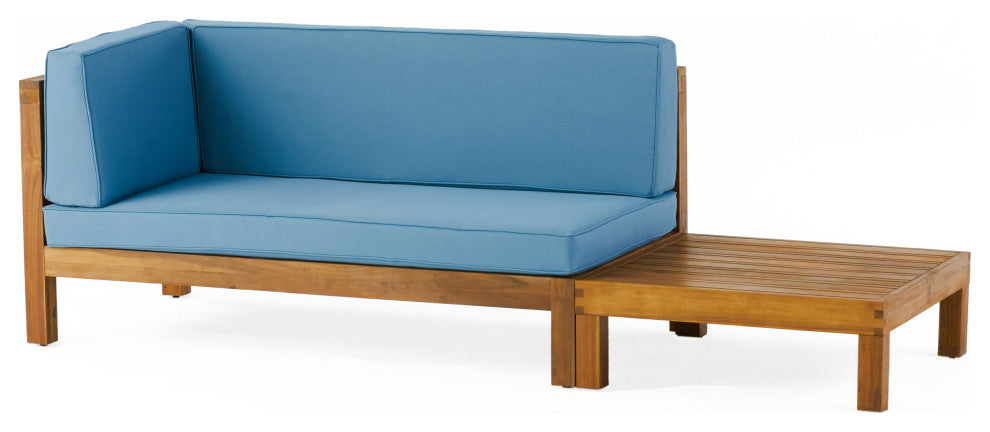 Keith Outdoor Left Arm Loveseat and Coffee Table Set, Blue/Teak