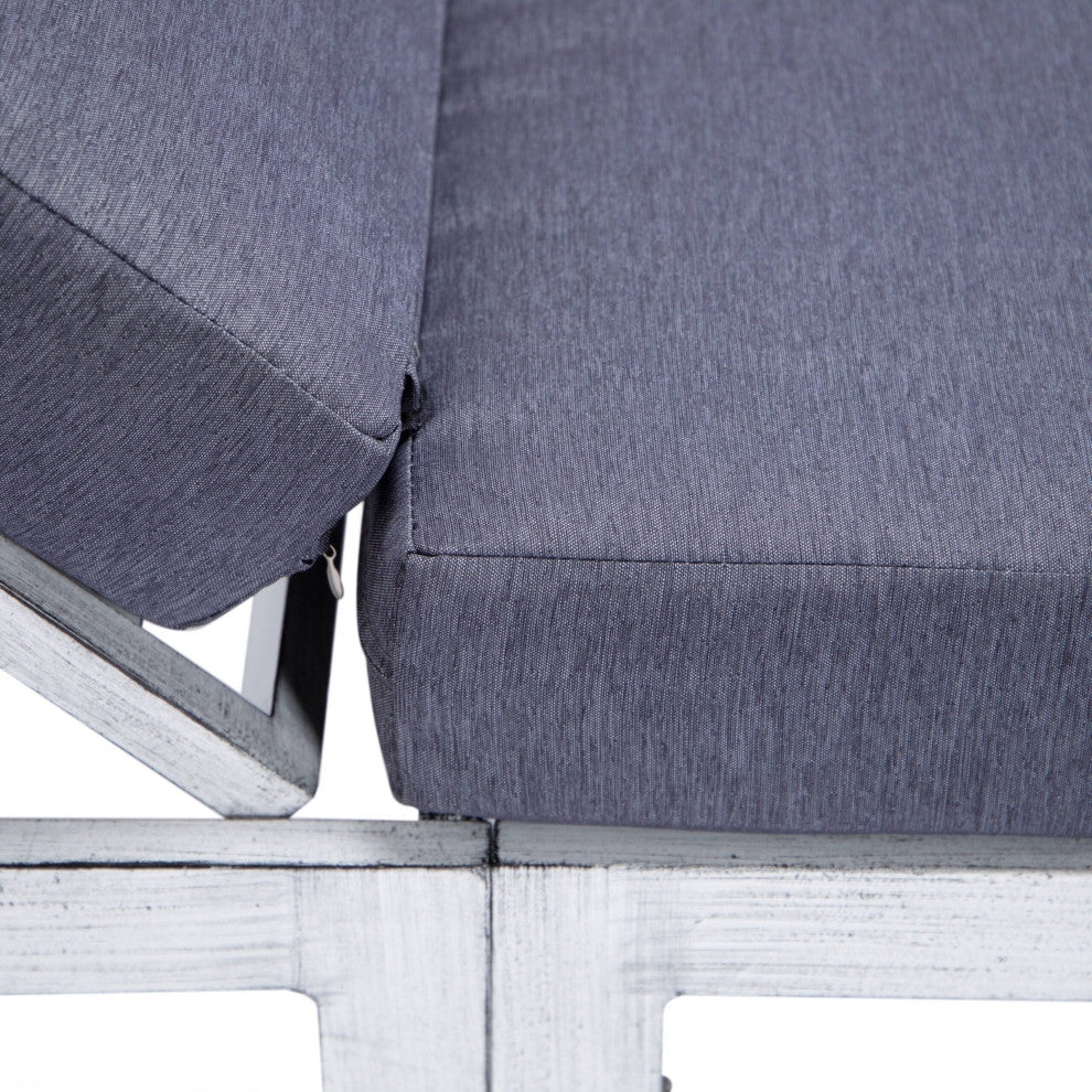 LeisureMod Chelsea Weathered Gray Chaise Lounge and Side Table, Blue