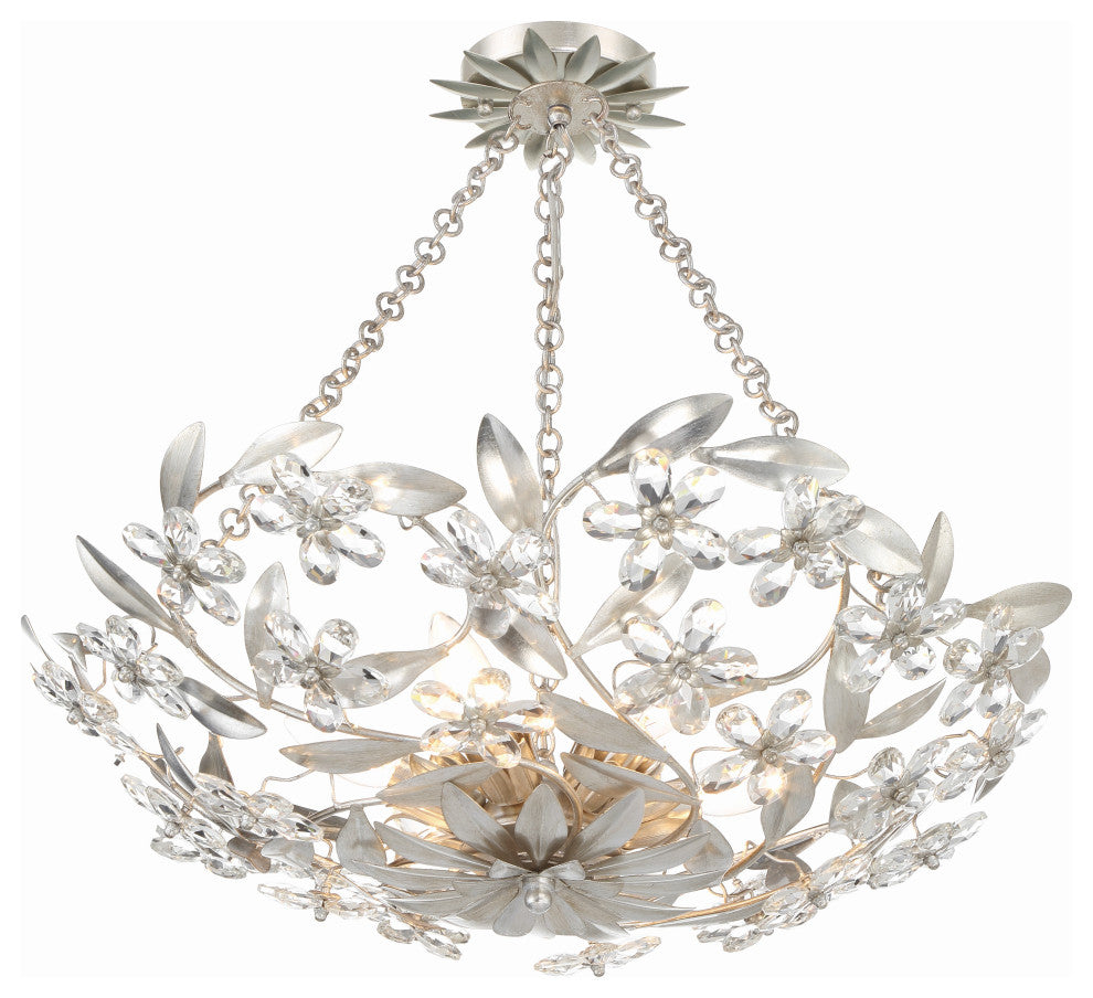 Crystorama Marselle 6 Light Antique Silver Semi Flush Mount
