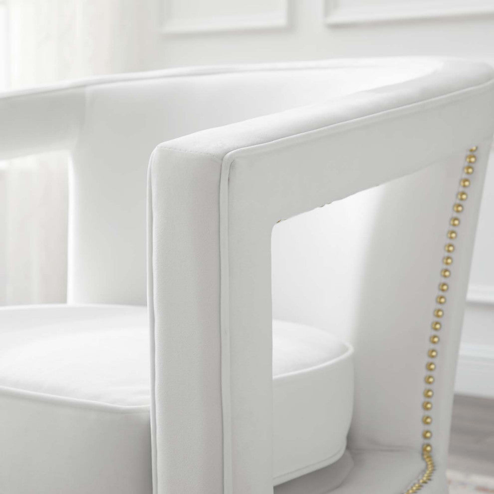 Armchair Accent Chair, Velvet, White, Modern, Living Lounge Hotel Hospitality