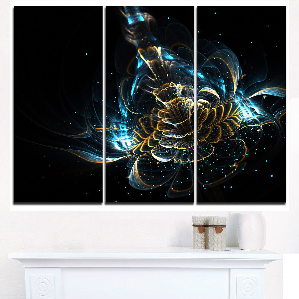 "Green and Yellow Shiny Fractal Flower" Metal Wall Art, 3 Panels, 36"x28"