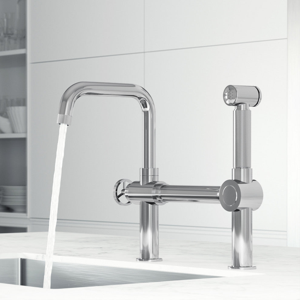 VIGO Cass 13" H Widespread Pull-Out Sprayer Kitchen Faucet, Chrome