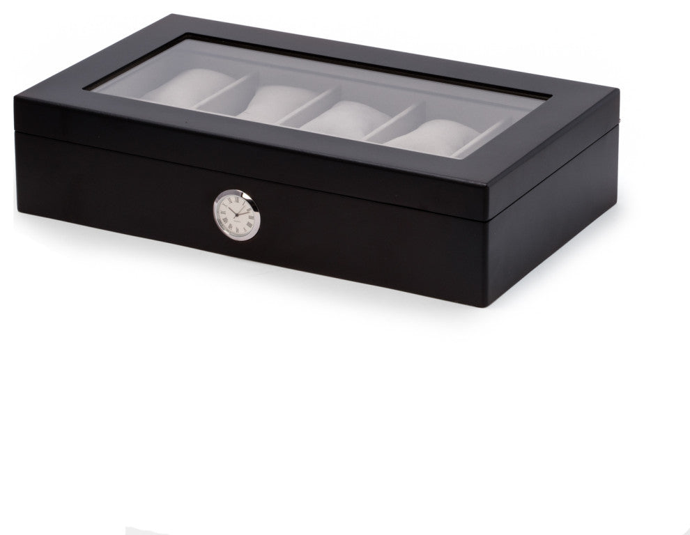 Black Wood Ten Watch Box, Quartz Movement Clock