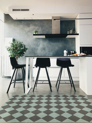 Joli Sol Checkers Light Blue and Slate Vinyl Mat, 30x96 Runner