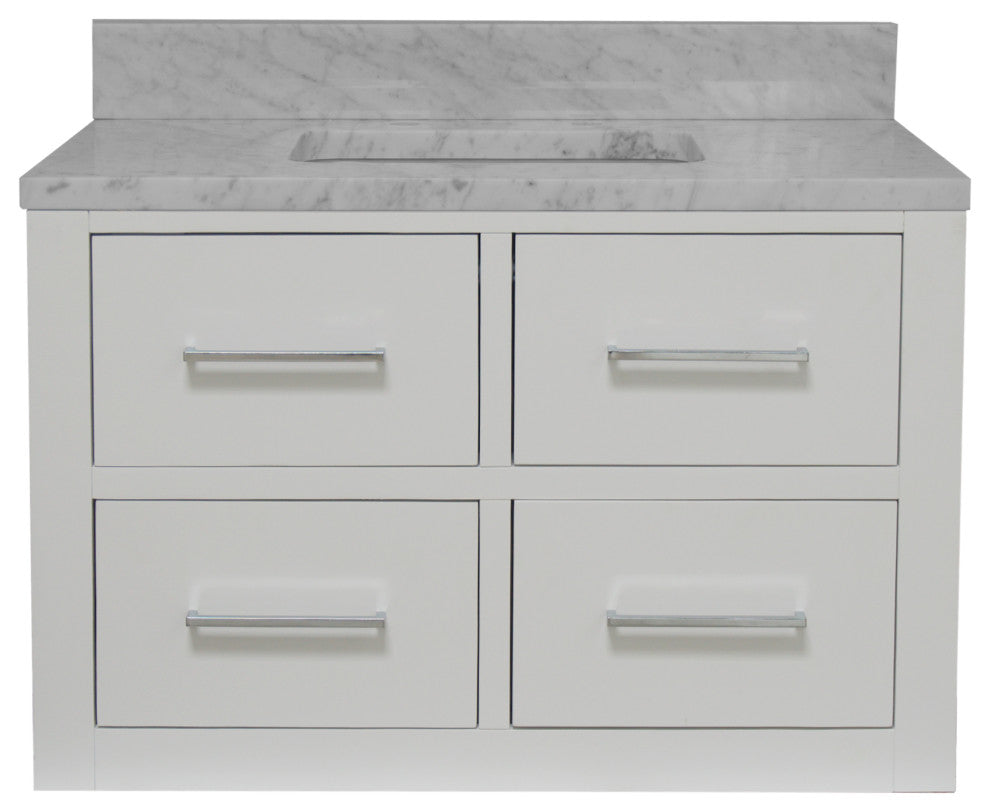 Helsinki 36" Floating Wall Mounted Bathroom Vanity, White, Carrara Marble
