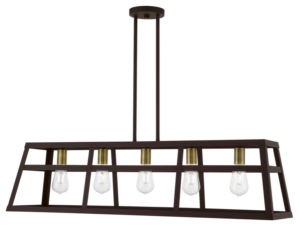 Schofield 5 Light Bronze With Antique Brass Accents Linear Chandelier