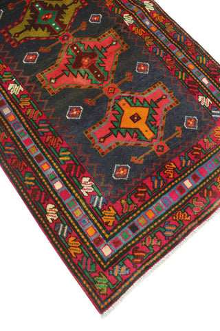 Fine Vintage Distressed Sanem Navy/Red Runner, 3'6 x 13'4