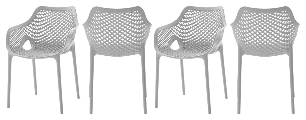 Mykonos Outdoor Patio Dining Chair (Set of 4), Grey, With Arms
