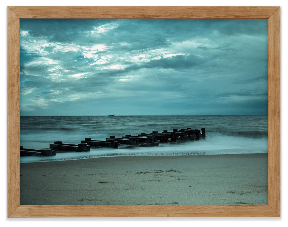 Blue Morning at Rehoboth Coastal Landscape Framed Photo Paper Wall Art Prints, Red Oak, 18" X 24"