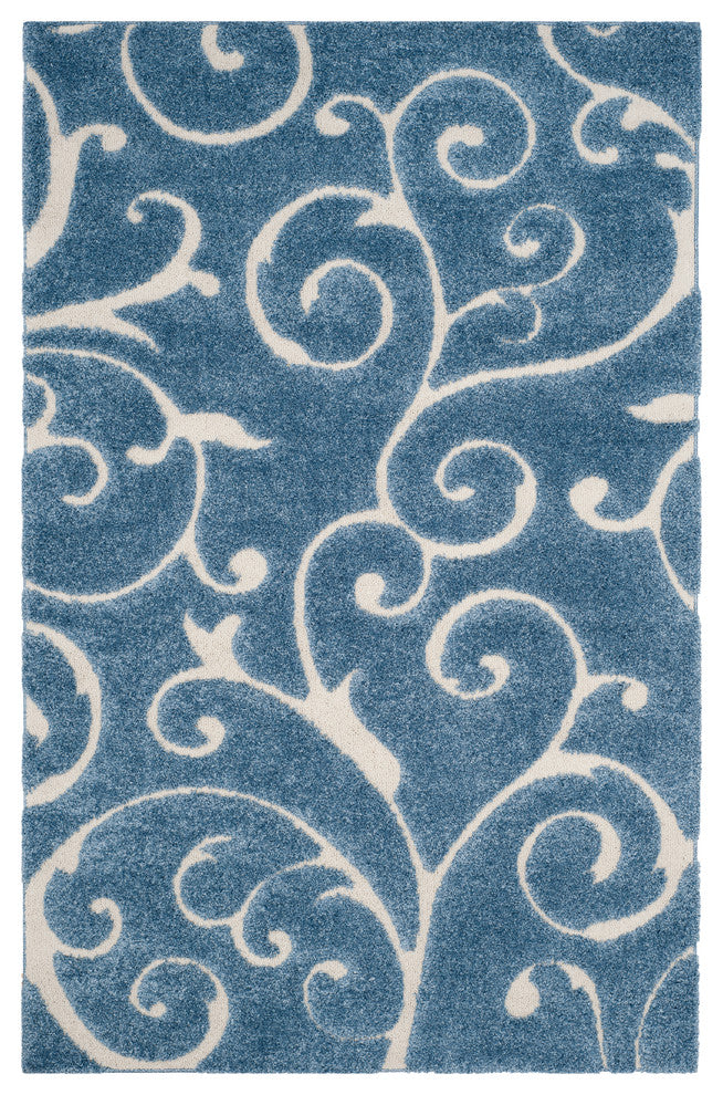 Safavieh Florida Shag Sg455-6011 Rug, Dark Blue/Cream, 6'0" X 9'0"