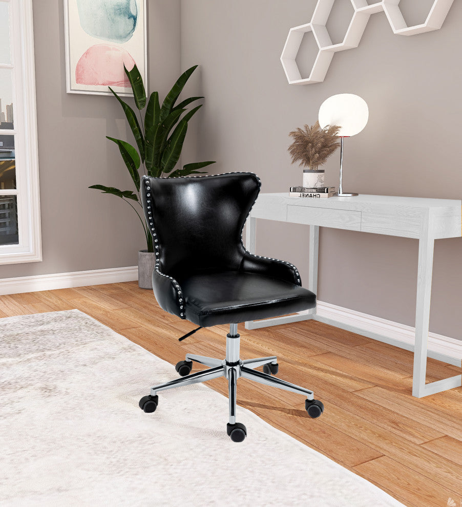 Hendrix Swivel and Adjustable Vegan Leather Office Chair, Black, Rich Chrome Base