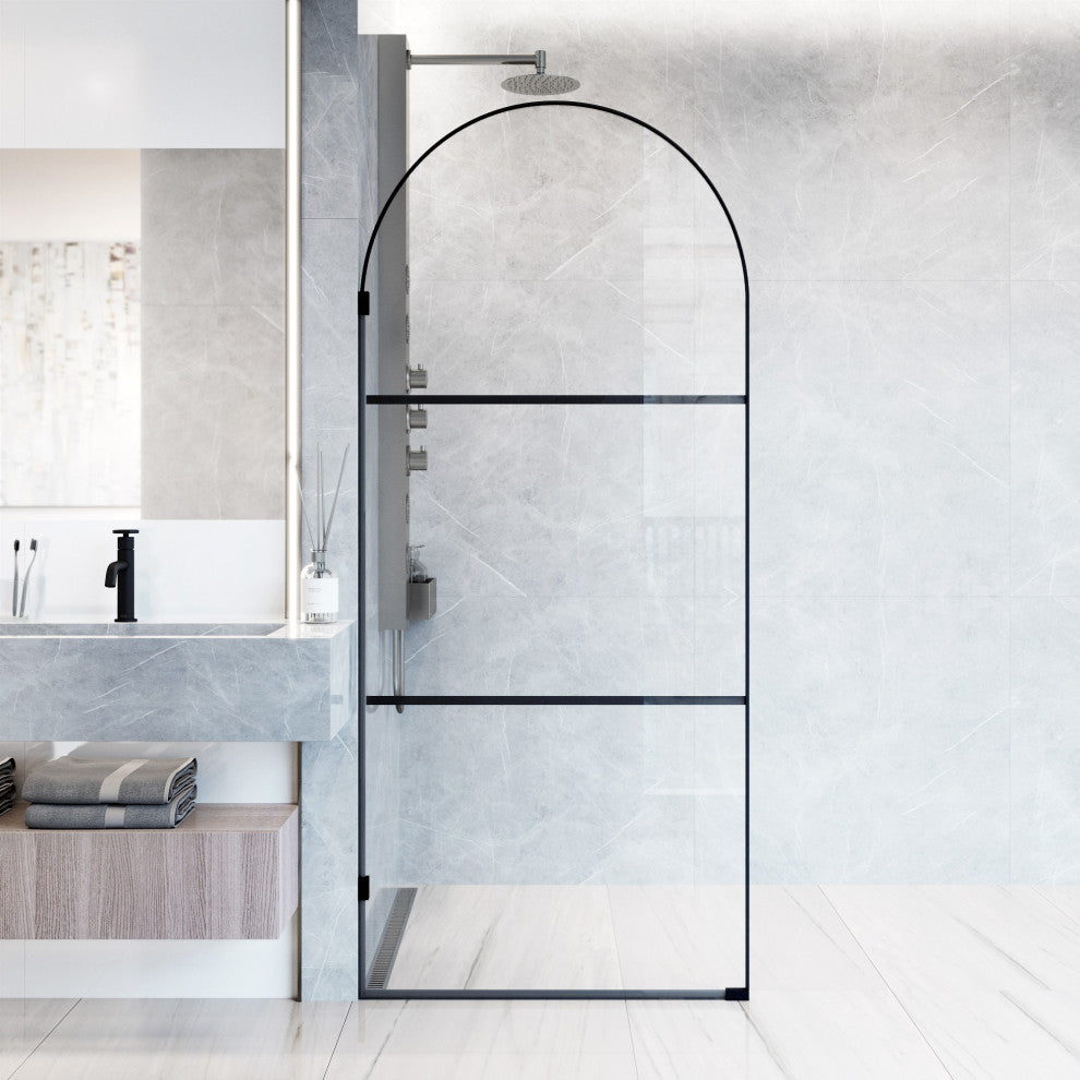 VIGO Arden 34" W x 78" H Framed Fixed Shower Screen, Semi Grid, Clear Glass, Matte Black
