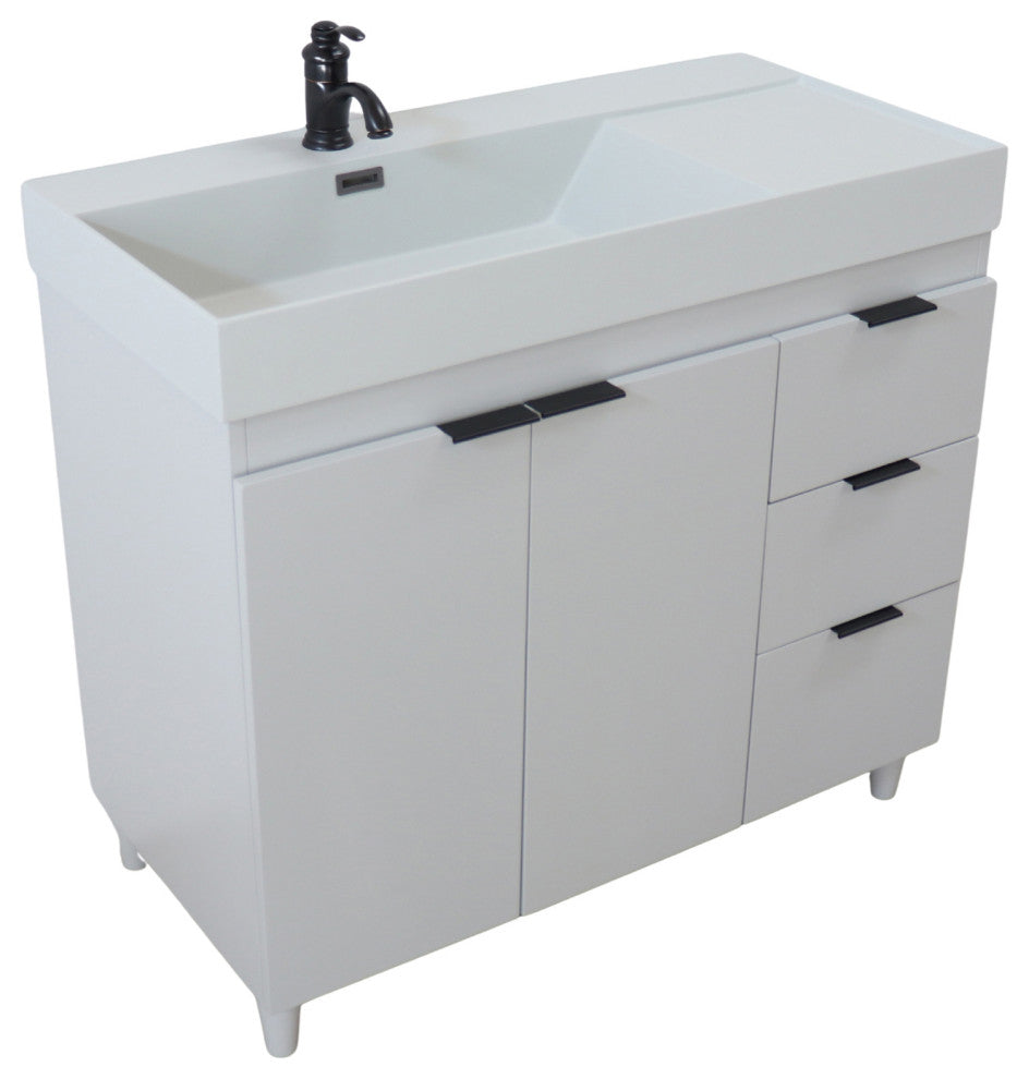 39" Single Sink Vanity, French Gray With Light Gray Composite Granite Top