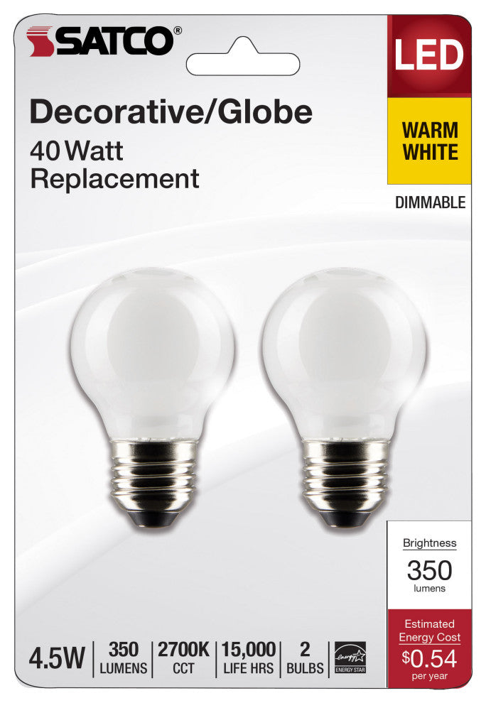 4.5W G16.5 LED, White, Medium Base, 2700K, 350 Lumens, 120V, 2-Pack