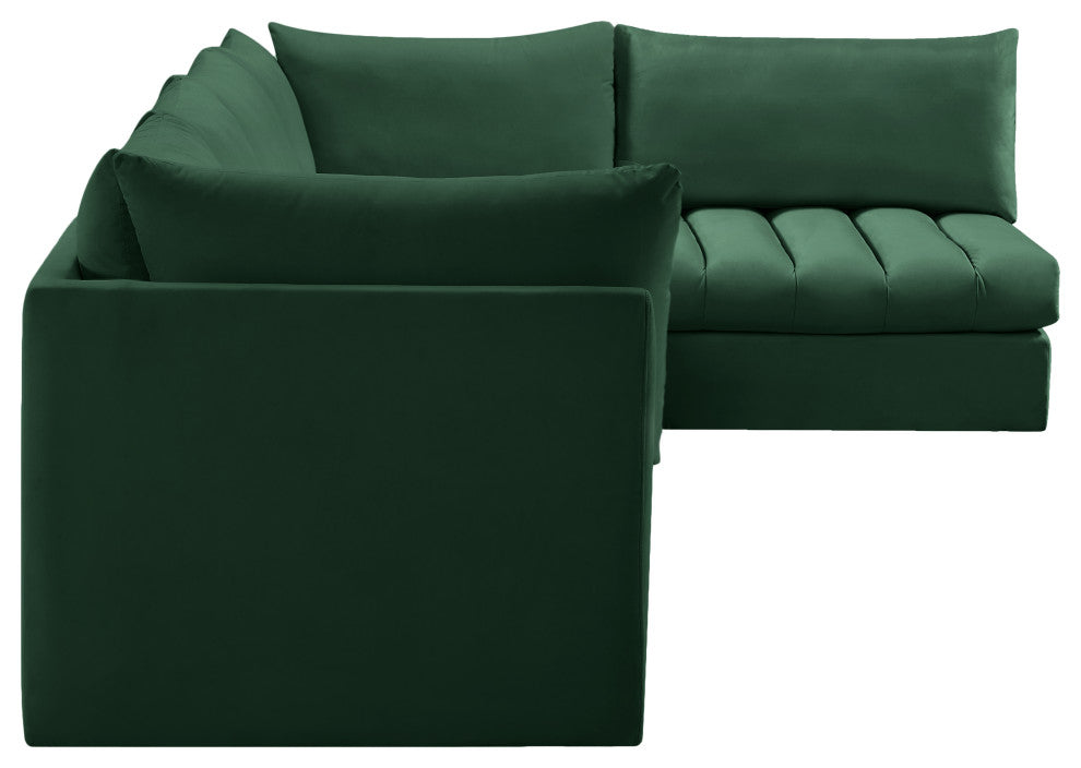 Jacob Velvet Upholstered 5-Piece L-Shaped Modular Sectional, Green