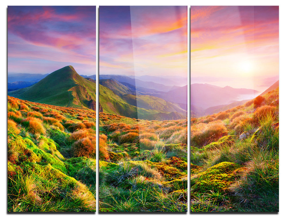 "Pretty Colorful Sunset in Mountains" Metal Wall Art, 3 Panels, 36"x28"