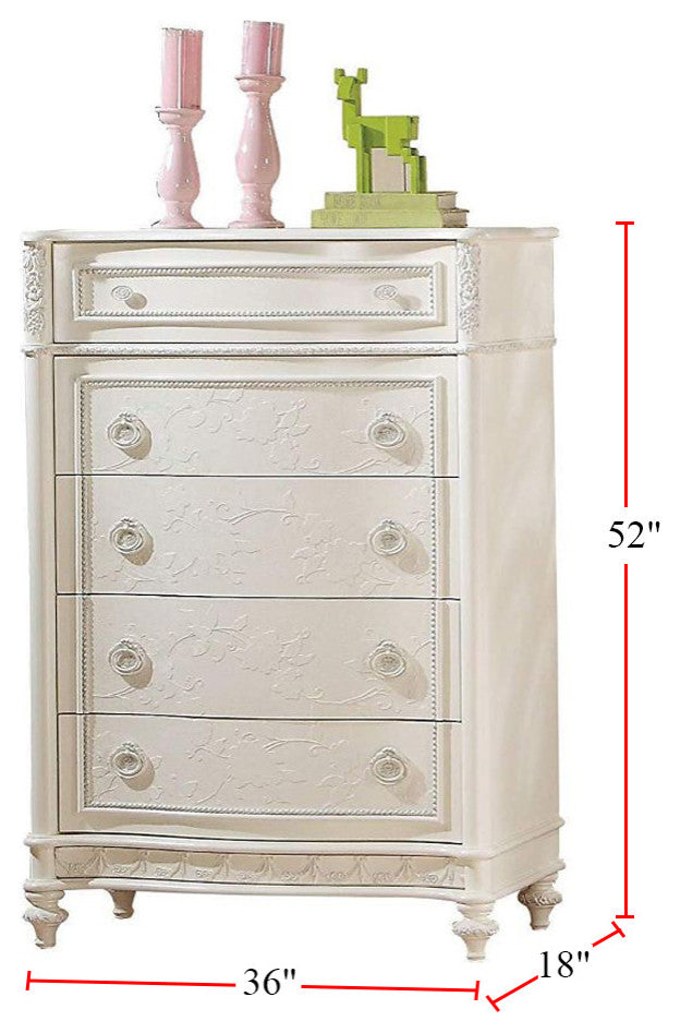 Wood Chest With Drawers, Ivory Finish